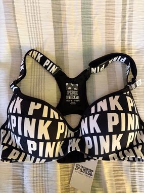 PINK Victoria's Secret Black & White Logo Padded Push-Up Bra